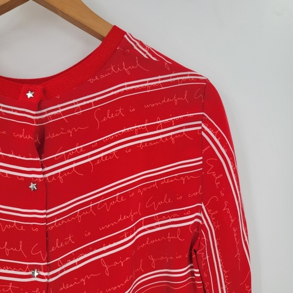 Maje Womens Medium Red White Stripe Split Back Star Snap Long Sleeve Blouse - Picture 15 of 16